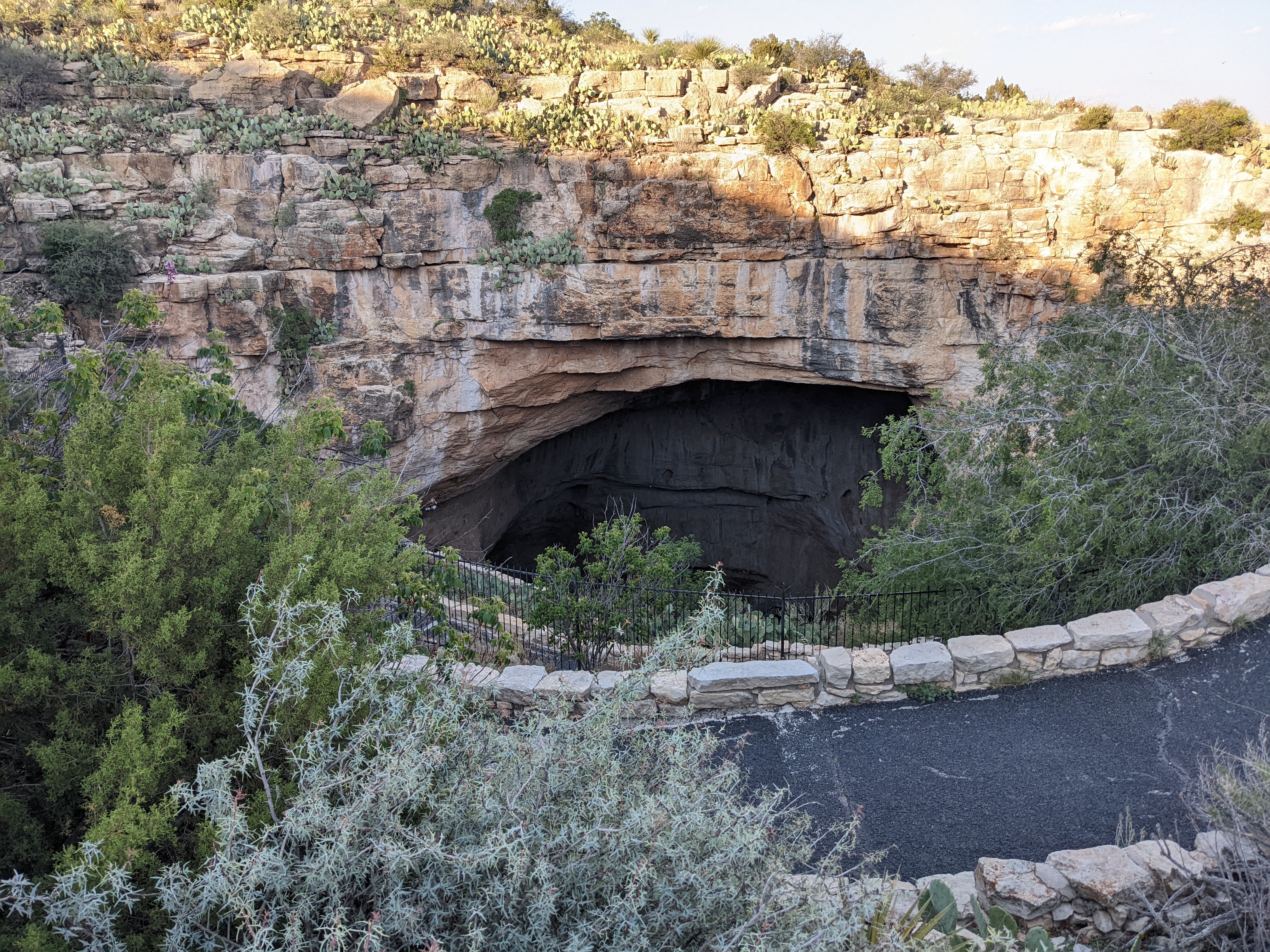 A huge opening in the desert ground: the mouth of Carlsbad Cavern's main natural entrance